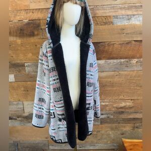 Nativa 2XL Aztec Sherpa Lined Hooded Cardigan Coat Made in Egypt Plus Size